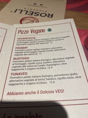 Menu pizze Veg  at Pizzeria Fratelli Roselli in Turin