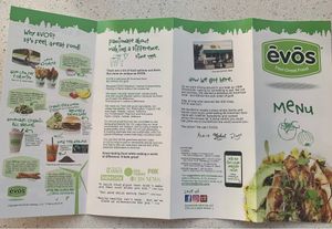 Menu pg 1 at Evos - Carrollwood in Tampa