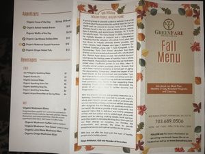 Fall menu  at GreenFare Organic Cafe in Herndon