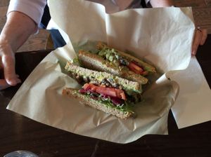 Black bean and micro-greens sandwich  at GreenFare Organic Cafe in Herndon