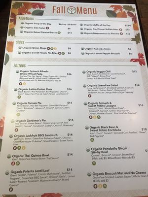 Fall 2019 MENU at GreenFare Organic Cafe in Herndon