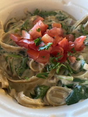 Spinach Alfredo pasta at GreenFare Organic Cafe in Herndon