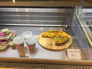 Vegan dishes on offer - quiche, cold salad and noodle dishes at Be-Juiced in Hong Kong Island
