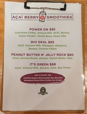 Menu for Acai Berry Smoothies at Be-Juiced in Hong Kong Island