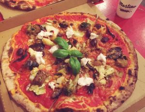 grilled veggies, vegan cheese, vegan Brie.. phenomenal at Pizzeria Dope in Amsterdam