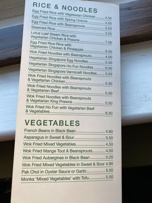 Vegetarian menu  at Imperial Dynasty in West Malling