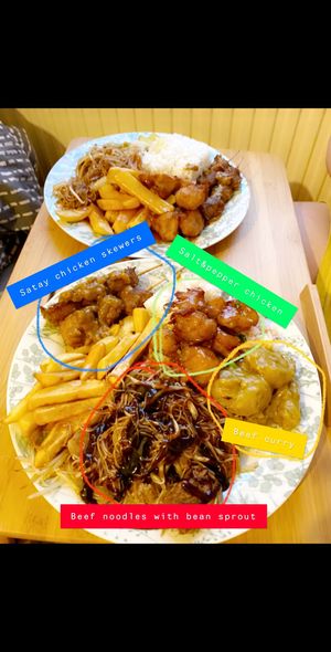 I covered the Salt and peppered chicken in sweet and sour sauce myself. the beef noodle I covered in my own hoisin sauce from home, pretty sure they offer there own hoisin sauce. at Imperial Dynasty in West Malling