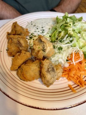Fries breaded mushrooms with garlic creamsauce. Really good!  at Zur Pfaffschenke in Kaiserslautern