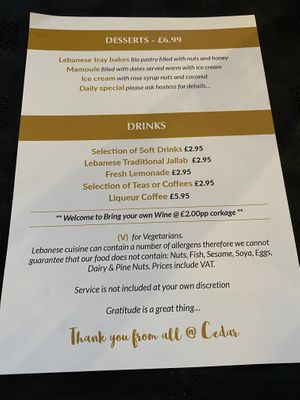 Dessert menu  at Cedar Lebanese Restaurant in Londonderry