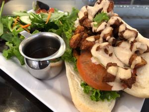 Shrimp Poboy w/ Salad at Clovermint Cafe and Market in Dania Beach
