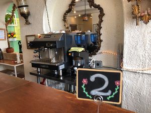 Bar seating with lots of coffee options at Clovermint Cafe and Market in Dania Beach