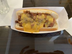 The Chilli cheese dog. When you gotta stuff your face fast... at Clovermint Cafe and Market in Dania Beach