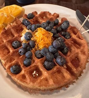Vegan waffle w/blueberries   at Backwater in Melbourne