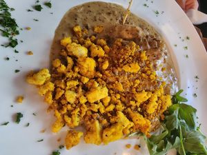 Biscuits gravy and tofu at Backwater in Melbourne
