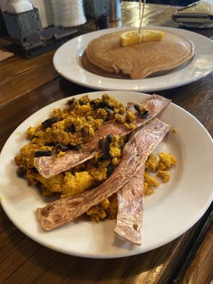 Bacon and tofu scrambleed eggs  at Backwater in Melbourne
