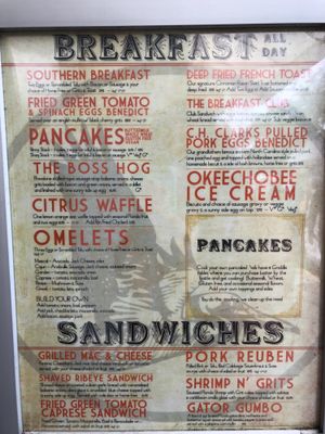 Menu. Husband got the southern breakfast and LOVeD it!  at Backwater in Melbourne