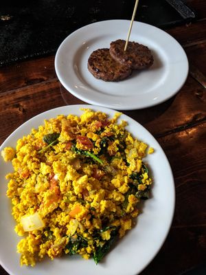 Tofu scramble and veggie sausage at Backwater in Melbourne