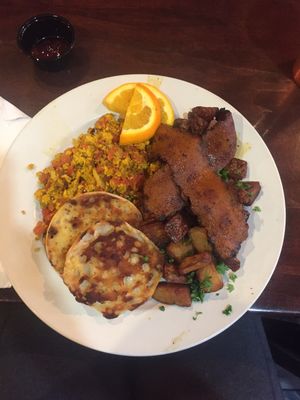 Veggie breakfast - vegan added tomato & onion to tofu   at Backwater in Melbourne