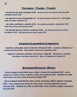 Menu 2 at Vegans N' Roses in Castelldefels