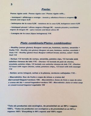 Menu 3 at Vegans N' Roses in Castelldefels