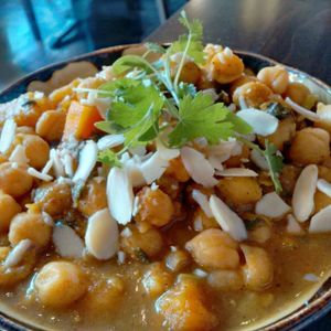 Moroccan chickpeas with butternut squash, apricots and almonds at Lunya in Manchester