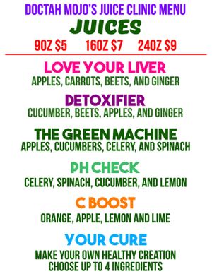 MENUS at Doctah Mojo's Juice Clinic in Atlanta