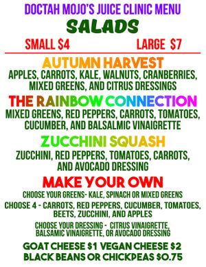 menu at Doctah Mojo's Juice Clinic in Atlanta