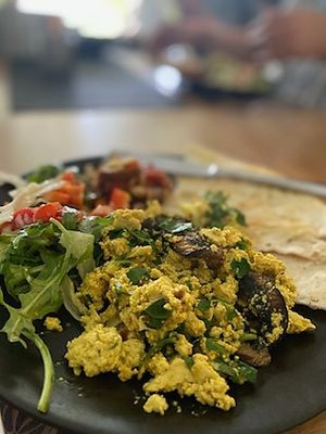 Delicious scrambled tofu at The Beet Retreat in Cooroibah