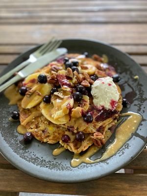 Pancakes are another very popular breakfast here!  at The Beet Retreat in Cooroibah
