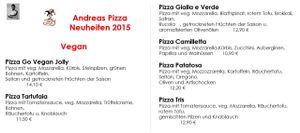 Vegan Menu Autumn 2015 at Pizzeria Jolly in Schoenau Am Konigssee