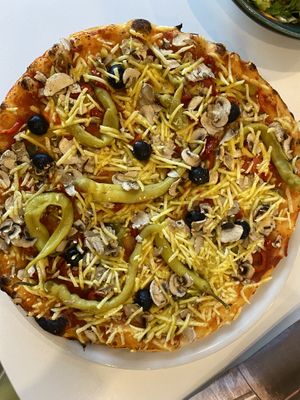 Capriciosa with vegan cheese  at Pizzeria Jolly in Schoenau Am Konigssee