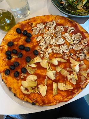 Vegan Quatro stagioni without cheese  at Pizzeria Jolly in Schoenau Am Konigssee