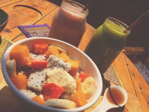 fruits, granola and soy yoghurt & smoothies at Pachamama in Sihanoukville