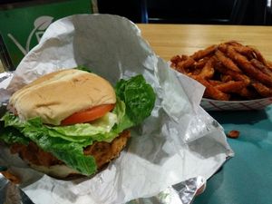 chickn and sweet potato fries at VBurger - NYC in New York City