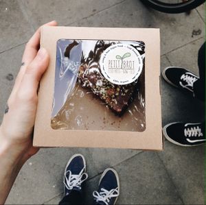 Orgasmic chocolate cake  at Petit Brot - Cold Press Raw Eco in Barcelona