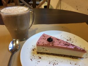 Divine cheesecake  at Petit Brot - Cold Press Raw Eco in Barcelona