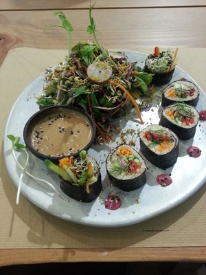 Delicious raw sushi!!   at Petit Brot - Cold Press Raw Eco in Barcelona