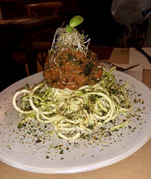 Raw Spaghetti Bolognese at Petit Brot - Cold Press Raw Eco in Barcelona