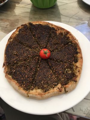 Za’aar and olive oil. at Shams El Balad Cafe in Amman