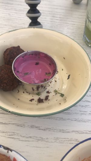 Beetroot Falafel.  at Shams El Balad Cafe in Amman
