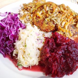 millet cutlet and lots of cabbage! at Vege Bar in Gdansk