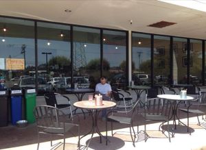 seating outdoors along sidewalk (in a strip mall type complex) at Cafe del Soul in Mill Valley