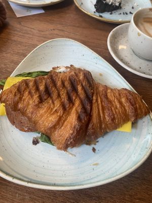 Croissant filled with cheese and sausage  at Kaf in Copenhagen