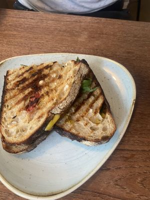 Bread with cheese, spinach and sausage  at Kaf in Copenhagen