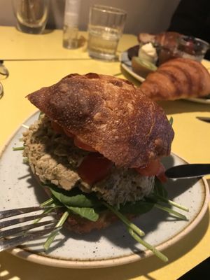 Sandwich (crossaint) with faux tuna (really amazing taste)  at Kaf in Copenhagen