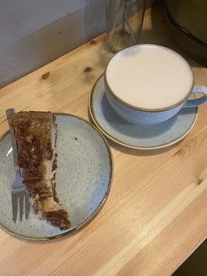 Pecan cheese cake and chai latte - tastes better than it looks!  at Kaf in Copenhagen