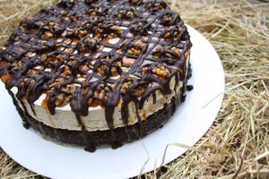 Chocolate and caramel goodness.... the 'turtle' vegan cheesecake with a cashew cream and brownie bottom at Kaf in Copenhagen