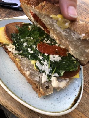 Grilled sandwich with seitan   at Kaf in Copenhagen