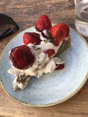 Marzipan cake with cream and strawberries   at Kaf in Copenhagen