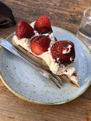 Cake with marzipan and cream and strawberries   at Kaf in Copenhagen